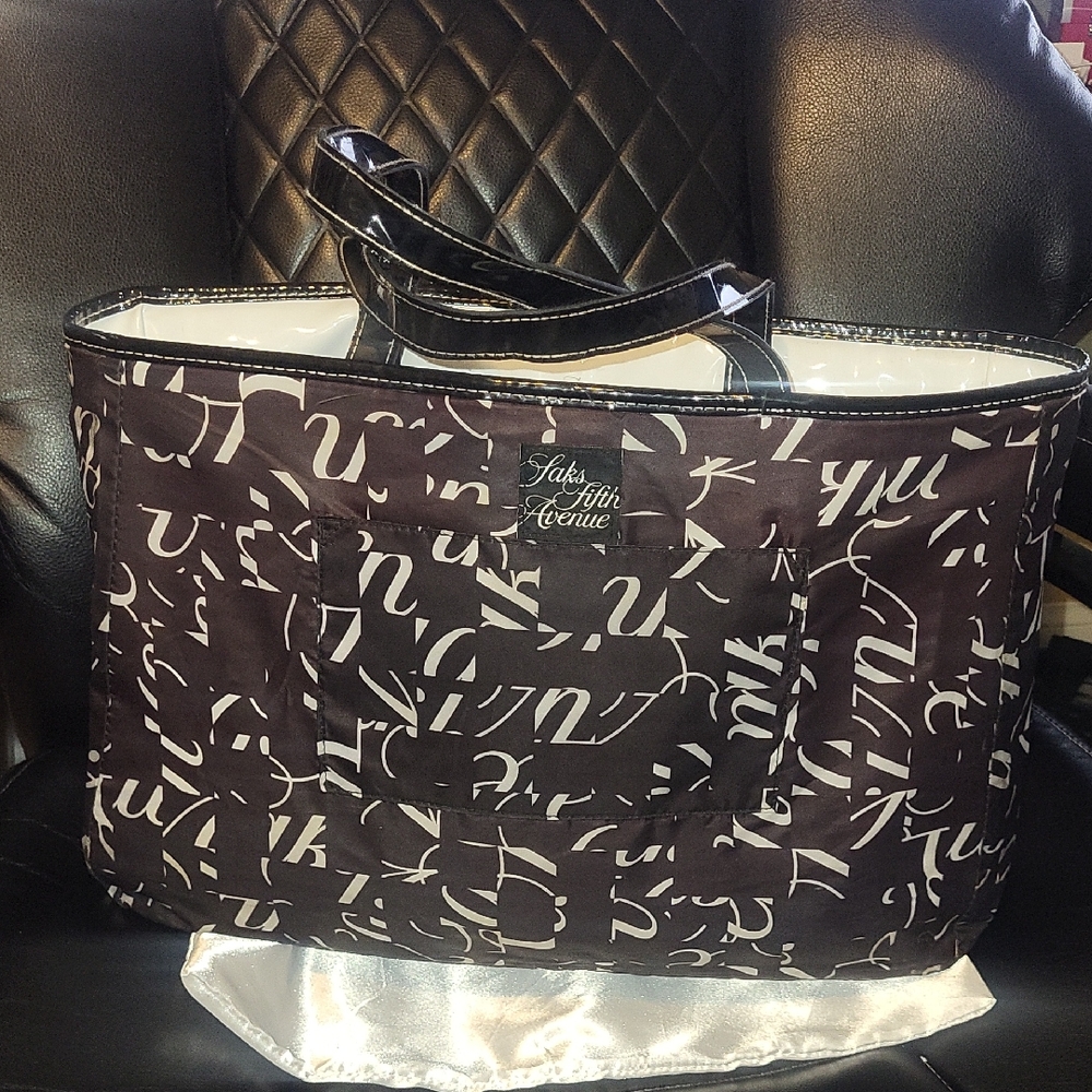 Saks Fifth Avenue Monogram Black and White Tote